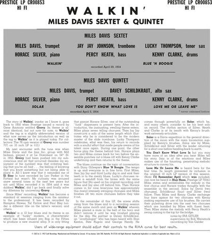 Miles Davis All Stars- Walkin' (original Jazz Classics Series)